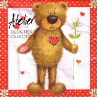 Servietten Ebärhard, Teddybär mit Blume und Herzen, 20 Lunchservietten von Atelier zum Basteln Bild 1