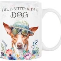 Hunde-Tasse LIFE IS BETTER WITH A DOG mit Podenco Bild 1