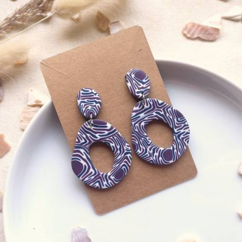 Ohrringe Lila und Blau in großer Donut Form | verrückte Statement Ohrringe aus Polymer Clay