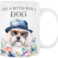 Hunde-Tasse LIFE IS BETTER WITH A DOG mit Malteser Bild 1