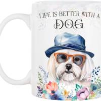 Hunde-Tasse LIFE IS BETTER WITH A DOG mit Malteser Bild 2