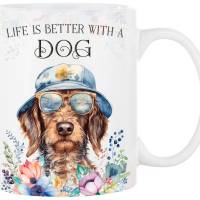 Hunde-Tasse LIFE IS BETTER WITH A DOG mit Rauhaardackel Bild 1