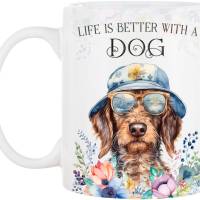 Hunde-Tasse LIFE IS BETTER WITH A DOG mit Rauhaardackel Bild 2