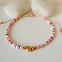 Armband aus kleinen Glasperlen, Herz, weiß rot orange rosa, verstellbar, kleine Geschenke für Frauen Freundin Mädchen Bild 2