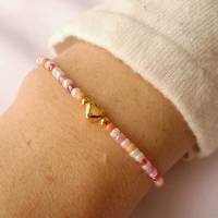 Armband aus kleinen Glasperlen, Herz, weiß rot orange rosa, verstellbar, kleine Geschenke für Frauen Freundin Mädchen Bild 4