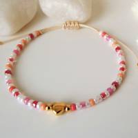 Armband aus kleinen Glasperlen, Herz, weiß rot orange rosa, verstellbar, kleine Geschenke für Frauen Freundin Mädchen Bild 5