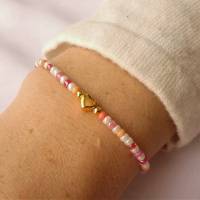 Armband aus kleinen Glasperlen, Herz, weiß rot orange rosa, verstellbar, kleine Geschenke für Frauen Freundin Mädchen Bild 6
