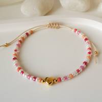 Armband aus kleinen Glasperlen, Herz, weiß rot orange rosa, verstellbar, kleine Geschenke für Frauen Freundin Mädchen Bild 7