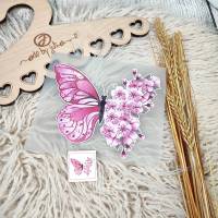 Bügelbild Schmetterling mit Blumen Rosa Bild 2
