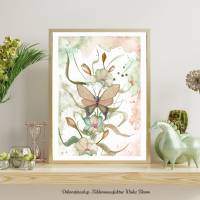 FLOWERS & BUTTERFLY Aquarell handgemalt Blüten Schmetterling Print Geschenkidee Poster online kaufen Bild 1