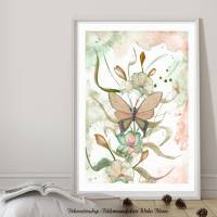FLOWERS & BUTTERFLY Aquarell handgemalt Blüten Schmetterling Print Geschenkidee Poster online kaufen Bild 3