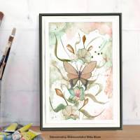 FLOWERS & BUTTERFLY Aquarell handgemalt Blüten Schmetterling Print Geschenkidee Poster online kaufen Bild 5