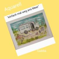 Aquarell, DIN A4 "Camping am Meer", original & signiert Bild 1