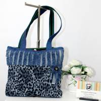 Shopper Handtasche | Motiv Stoff-Mix Blau/Grau | Bild 1