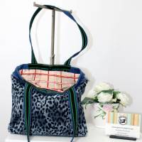 Shopper Handtasche | Motiv Stoff-Mix Blau/Grau | Bild 3