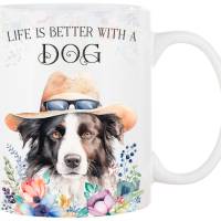 Hunde-Tasse LIFE IS BETTER WITH A DOG mit Border Collie Bild 1