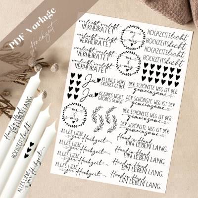 Hochzeit PDF Vorlage Kerzentattoo Kerzensticker Kerzen verliebt verlobt verheiratet Hochzeitslicht der schönste Weg ist 