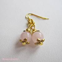 Edelstein Ohrhänger Rosenquarz Ohrringe Perlen Handgefertigt rosa goldfarben Rosenquarzohrringe Handgefertigt Bild 2