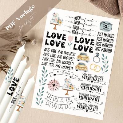 Hochzeit PDF Vorlage Kerzentattoo Kerzensticker Kerzen verliebt verlobt verheiratet Hochzeitslicht der schönste Weg ist