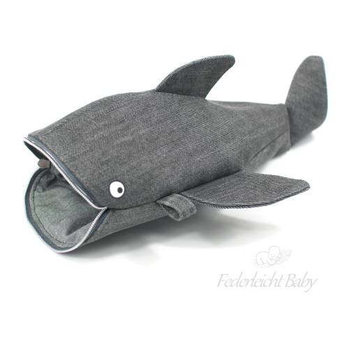 Stiftemäppchen Walhai / Mäppchen Hai Jeans grau upcycling, ohne Taschengurt