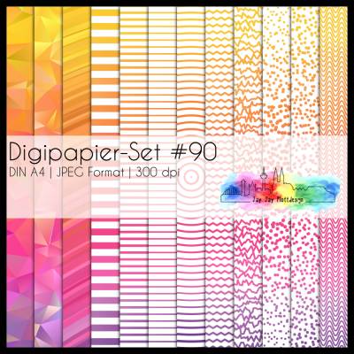 Digipapier Set #90 (gelb, orange, pink, lila) abstrakte & geometrische Formen  zum ausdrucken, plotten & mehr