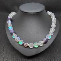 Edelsteinkette aus Opalglas und Bänderachat Bild 1