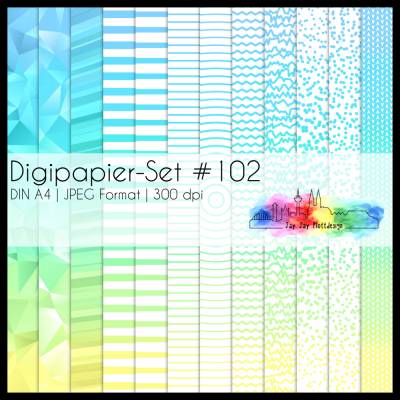 Digipapier Set #102 (blau, türkis, grün, gelb) abstrakte & geometrische Formen  zum ausdrucken, plotten & mehr