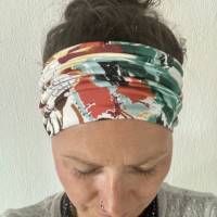 breites Stirnband, elastisches Bandana, Turban Haarband Damen gemustert in weiß/braun/grun/gelb Bild 2