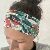 breites Stirnband, elastisches Bandana, Turban Haarband Damen gemustert in weiß/braun/grun/gelb Bild 3