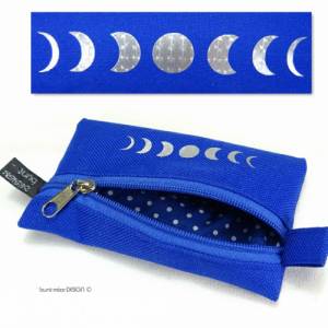 Mini Täschchen Portemonnaie royalblau Mondphasen silbern glitzernd, handmade by BuntMixxDESIGN Bild 1