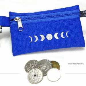 Mini Täschchen Portemonnaie royalblau Mondphasen silbern glitzernd, handmade by BuntMixxDESIGN Bild 2
