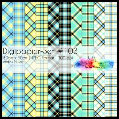 Digipapier Set #102 (blau, türkis, grün, gelb)Tartanmuster  zum ausdrucken, plotten & mehr