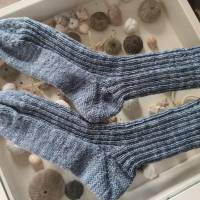 Socken handgestrickt, Größe 38/39, Wollsocken, Damensocken, Herrensocken, blau-meliert Bild 2