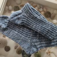 Socken handgestrickt, Größe 38/39, Wollsocken, Damensocken, Herrensocken, blau-meliert Bild 4