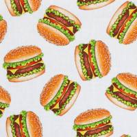 ♕ Baumwollstoff mit Burgern Hamburgern in schwarz oder weiß 50 x 147 cm ♕ Bild 2