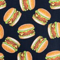 ♕ Baumwollstoff mit Burgern Hamburgern in schwarz oder weiß 50 x 147 cm ♕ Bild 5