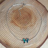 Zierliche Kurzkette mit Abalone-Schmetterling silberfarben Bild 4
