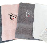 Geschenk-Set Handtuch und Duschtuch bestickt Handmad Frau mit Hut  Nostalgie  NEU Bild 4
