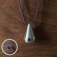 DIY Halskette | Anhänger Tropfen Edelstahl (befüllbar) + 150 cm Band + Verschluss | silber braun Bild 1