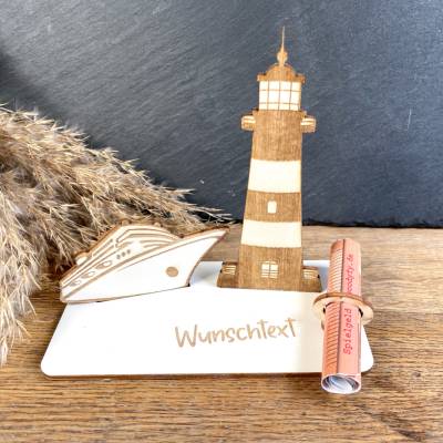 Geldscheinhalter Leuchtturm, Strandkorb, Ostsee, Geldgeschenk, Geburtstag, Geschenk, Wunschtext, Personalisierbar