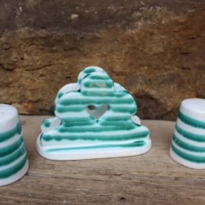 Gmundner Keramik Set Pfeffer Salz Streuer Serviettenhalter grün geflammt 70er 80er Jahre Austria Bild 1