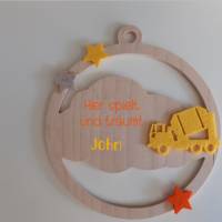 Türschild "Baustelle" fürs Kinderzimmer aus Holz "Hier spielt "/ Wolke / Geschenk zur Geburt oder Tau Bild 1