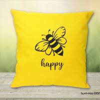 Outdoor Kissen gelb Biene be happy Outdoorstoff mit Reißverschluß Innenkissen, by BuntMixxDESIGN Bild 1