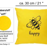 Outdoor Kissen gelb Biene be happy Outdoorstoff mit Reißverschluß Innenkissen, by BuntMixxDESIGN Bild 4