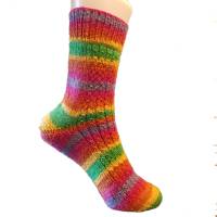 handgestrickte Socken, Größe 38/40, Ringelsocken, Streifen, bunt, Kaffeeböhnchen Bild 1
