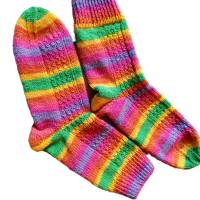 handgestrickte Socken, Größe 38/40, Ringelsocken, Streifen, bunt, Kaffeeböhnchen Bild 4