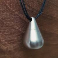 DIY Halskette | Anhänger Tropfen Edelstahl (befüllbar) + 150 cm Band + Verschluss | silber schwarz Bild 3