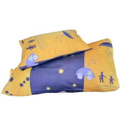 retro Kinderbettwäsche Set in blau und gelb, 100x130cm, 40x60 cm, Weltraummotive, Sterne Ufo, Science Fiction,