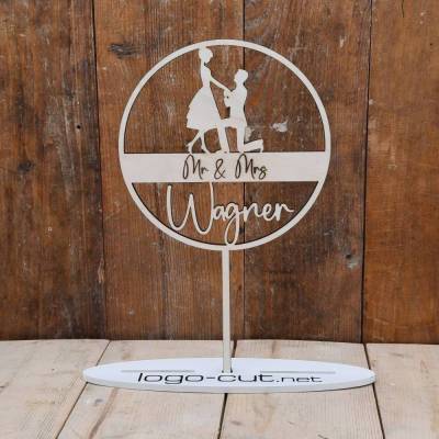Holz Cake Topper Hochzeit personalisiert – Individueller Kuchenstecker aus Pappelsperrholz