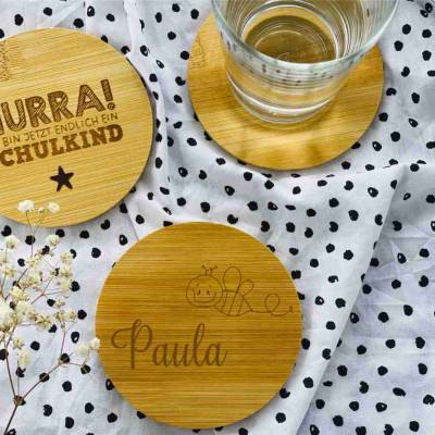 Untersetzer aus Bambus | personalisiertes Geschenk zur Einschulung oder für die Schultüte | Geburtstag | Weihnachten